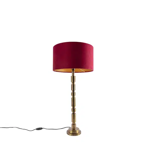 Stolni lampy Art Deco stolní lampa bronzová 35 cm sametový odstín červená - Torre