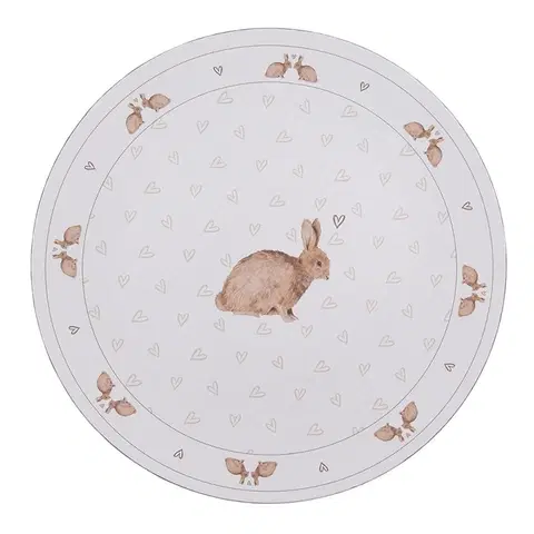 Talíře Bílý servírovací talíř s motivem králíčků a srdíček Bunnies in Love - Ø 33*1 cm Clayre & Eef BSLC85