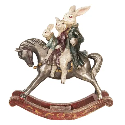 Velikonoční dekorace Dekorační sousoší králíků na houpacím koni - 28*11*30 cm Clayre & Eef 6PR2454