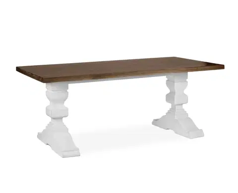 Designové a luxusní jídelní stoly Estila Luxusní koloniální jídelní stůl Blanc v bílém provedení s hnědou povrchovou deskou 200cm