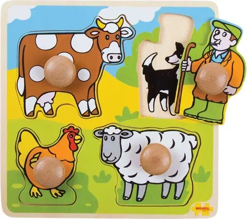 Dřevěné hračky Bigjigs Toys Vkládací edukativní puzzle FARMA vícebarevná