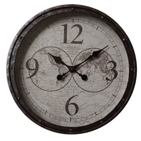 Stylové a designové hodiny Estila Rustikální designové nástěnné hodiny Nomad s černým rámem 50cm