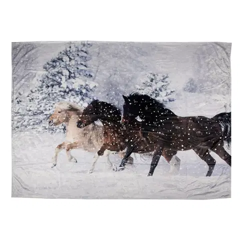 Deky Zimní plyšový pléd s koňmi Horses - 130*170 cm Clayre & Eef KT060.144
