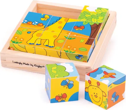 Dřevěné hračky Bigjigs Toys Obrázkové kostky SAFARI 9 kusů vícebarevné 