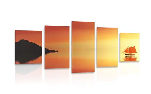 Obrazy přírody a krajiny 5-dílný obraz oranžová plachetnice