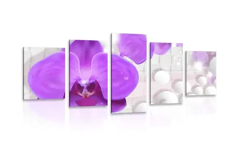 Obrazy květů 5-dílný obraz orchidej na abstraktním pozadí