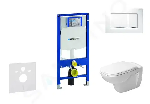 WC sedátka GEBERIT Duofix Modul pro závěsné WC s tlačítkem Sigma30, bílá/lesklý chrom + Duravit D-Code WC a sedátko, Rimless, SoftClose 111.300.00.5 NH5