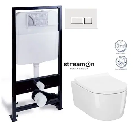 WC sedátka PRIM předstěnový instalační systém s bílým  tlačítkem  20/0042 + WC CERSANIT INVERTO + SEDÁTKO DURAPLAST SOFT-CLOSE PRIM_20/0026 42 IN1