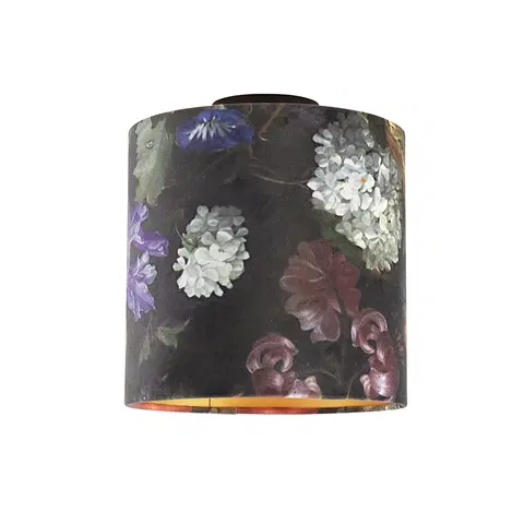 Stropni svitidla Stropní lampa s velurovými odstíny květin se zlatem 25 cm - černá Combi