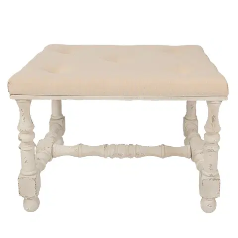 Stoličky Bílo-béžová antik lavice s vyřezávanými nohami Ottio - 62*47*46 cm Clayre & Eef 5H0666