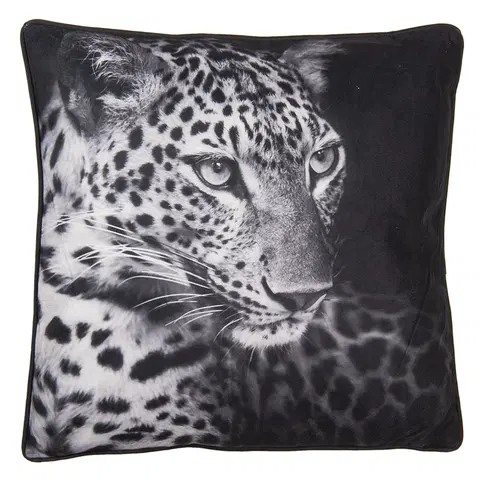 Dekorační polštáře Černý polštář s hlavou leoparda - 45*45 cm Clayre & Eef KG023.106