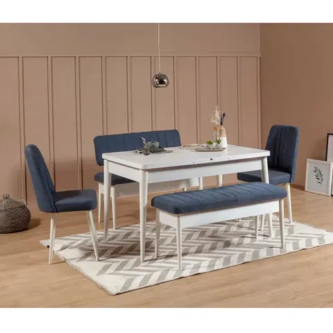 Kuchyňské a jídelní židle Jídelní lavice s opěrkou VINA bílá modrá
