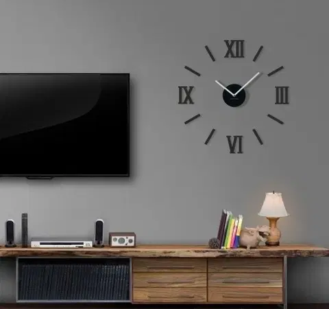 Nástěnné hodiny Nalepovací hodiny na zeď v černé barvě