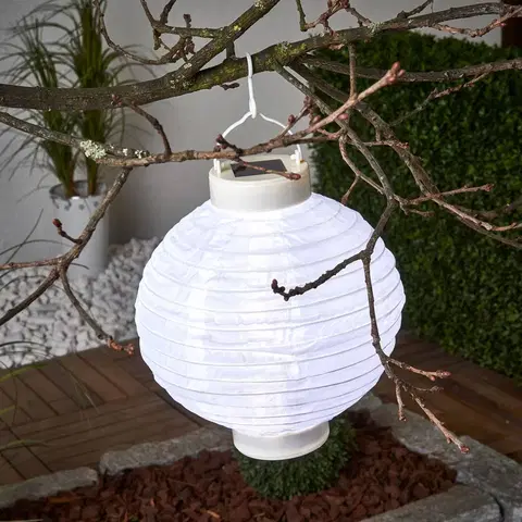 Solární dekorace na zahradu STAR TRADING LED solární lampion Jerrit 20 cm, bílý