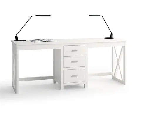 Stylové a luxusní pracovní a psací stoly Estila Luxusní dvojitý psací stůl Cerdena z masivního dřeva se středovou skříňkou a třemi zásuvkami rozkládací 180-210cm