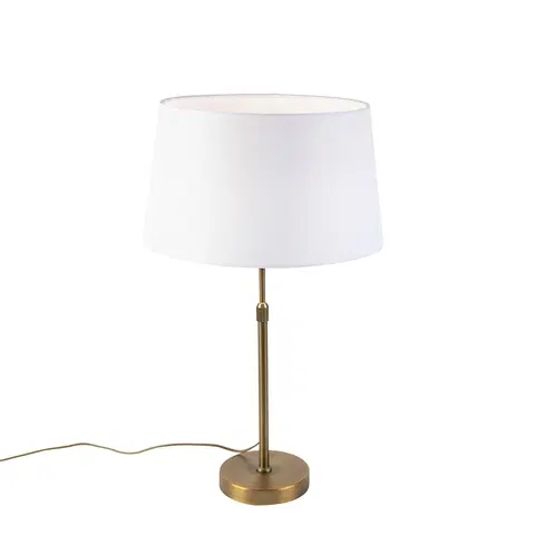 Stolni lampy Bronzová stolní lampa s lněným odstínem bílá 35cm - Parte