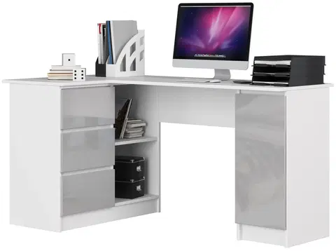 Psací stoly Ak furniture Rohový psací stůl B20 bílý/šedý levý