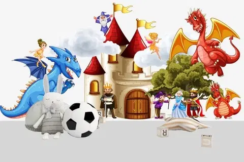 Pohádkové postavičky Nálepka na zeď pro děti draci na hradě