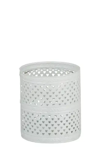 Svícny Bílý kovový svícen se srdíčky S - 7*7*8,5 cm J-Line by Jolipa 67108
