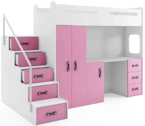 Postele BMS Dětská patrová postel se stolkem MAX 4 Barva: Růžová