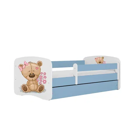 Dětské postýlky Kocot kids Dětská postel Babydreams méďa s kytičkami modrá, varianta 80x160, bez šuplíků, s matrací