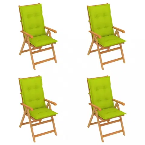 Zahradní židle Skládací zahradní židle 4 ks s poduškami Dekorhome Světle zelená