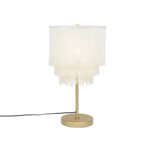 Stolni lampy Orientální stolní lampa zlatého krémového stínu s třásněmi - Franxa