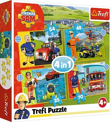 Hračky puzzle TREFL - Puzzle 4v1 - Odvážný Požárník Sam / Prism A&D Fireman Sam