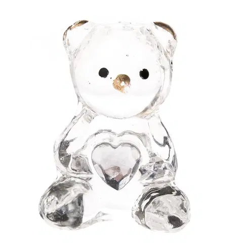 Vánoční dekorace Skleněný medvídek se srdcem čirá, 4 x 2 x 3 cm