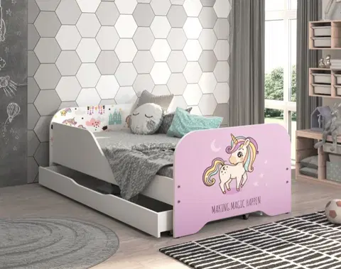 Dětské postele Dětská postel 140 x 70 cm s motivem růžového jednorožce
