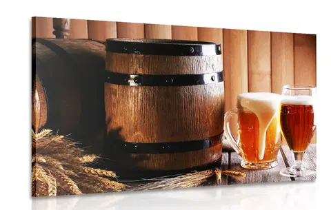 Obrazy jídla a nápoje Obraz pivo s pivním soudkem