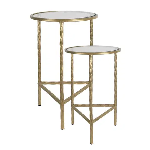 Konferenční stolky 2ks zlatý antik odkládací stolek Piotte - Ø 35*55 / Ø 30*45 cm Clayre & Eef 6Y5244