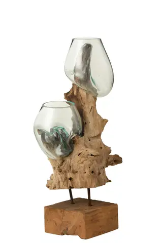 Dekorativní vázy Váza na noze z recyklovaného skla na dřevu Gamal - 42*35*54 cm J-Line by Jolipa 10854