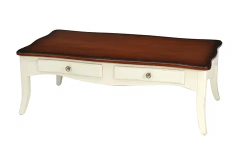 Designové a luxusní konferenční stolky Estila Luxusní masivní bílý konferenční stolek Deliciosa v provence stylu se dvěma šuplíky 130cm