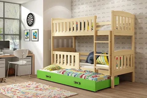 Postele BMS Dětská patrová postel s přistýlkou KUBUŠ 3 | borovice Barva: Borovice / zelená, Rozměr: 190 x 80 cm