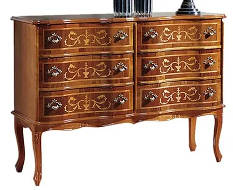 Designové komody Estila Luxusní rustikální komoda Clasica z masivního dřeva se šesti šuplíky s ornamentálním zdobením 110cm