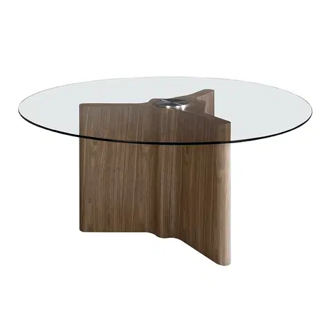 Designové a luxusní jídelní stoly Estila Moderní kulatý jídelní stůl Vita Naturale ze dřeva a skla 180cm