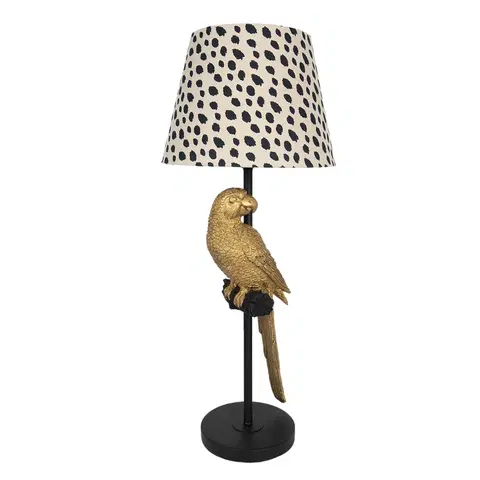 Lampy Stolní lampa se strakatým stínidlem a dekorací zlatého papouška – Ø 25*73 cm / E27 Clayre & Eef 5LMC0004