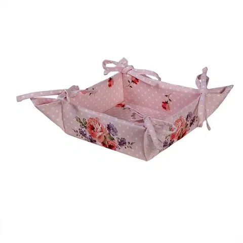 Chlebníky Růžový bavlněný košík na pečivo s růžemi Dotty Rose - 35*35*8 cm Clayre & Eef DTR47