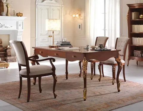 Stylové a luxusní pracovní a psací stoly Estila Luxusní italský barokní pracovní stůl Hebert z masivu 181 cm