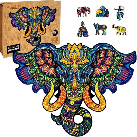 Hračky puzzle PUZZLER  - Dřevěné Barevné Puzzle - Posvátný Slon