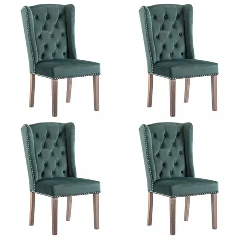 Židle Jídelní židle 4 ks samet / kaučukovník Dekorhome Tmavě zelená
