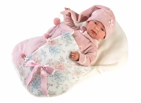 Hračky panenky LLORENS - 84450 NEW BORN - realistická panenka miminko se zvukem a měkkým látkovým tělem 44cm