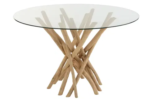 Jídelní stoly Jídelní kulatý dřevěný stůl se skleněnou deskou Branches - Ø120*75 cm J-Line by Jolipa 21111