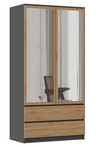 Šatní skříně TP Living Šatní skříň SS-90 se zrcadlem 180 cm antracitová/dub artisan