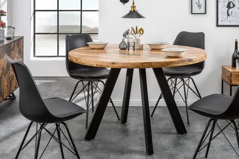 Designové a luxusní jídelní stoly Estila Kulatý jídelní stůl Steele Craft 120cm hnědý z masivního dřeva
