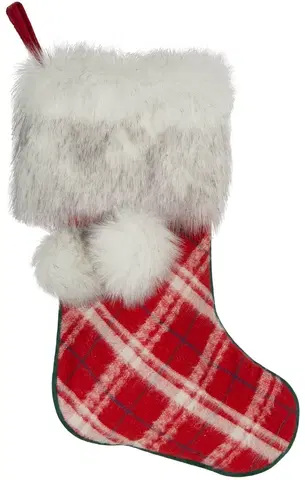 Vánoční dekorace Červené kostkované vánoční boty s kožíškem