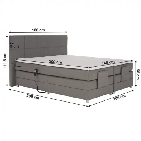 Postele Elektrická polohovací boxspringová postel ISLA 160 x 200 cm