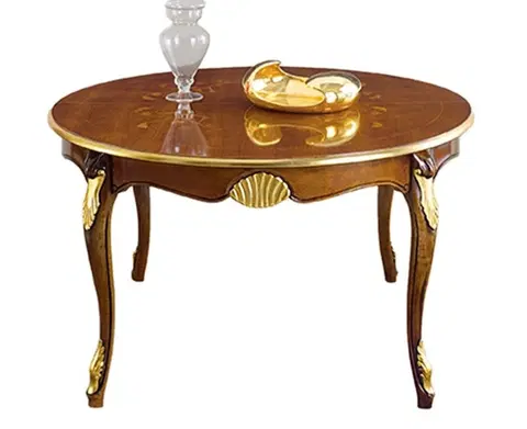 Designové a luxusní jídelní stoly Estila Luxusní kulatý rozkládací jídelní stůl Pasiones z lakovaného masivního dřeva se zlatými dekoracemi 140cm