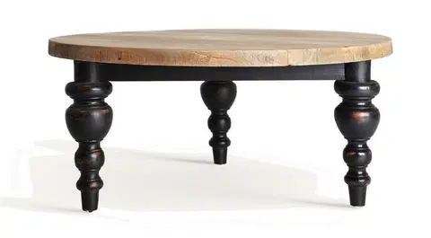 Designové a luxusní konferenční stolky Estila Luxusní vintage kulatý konferenční stolek Zena Noir se třemi černými vyřezávanými nožičkami a hnědou vrchní deskou 90 cm